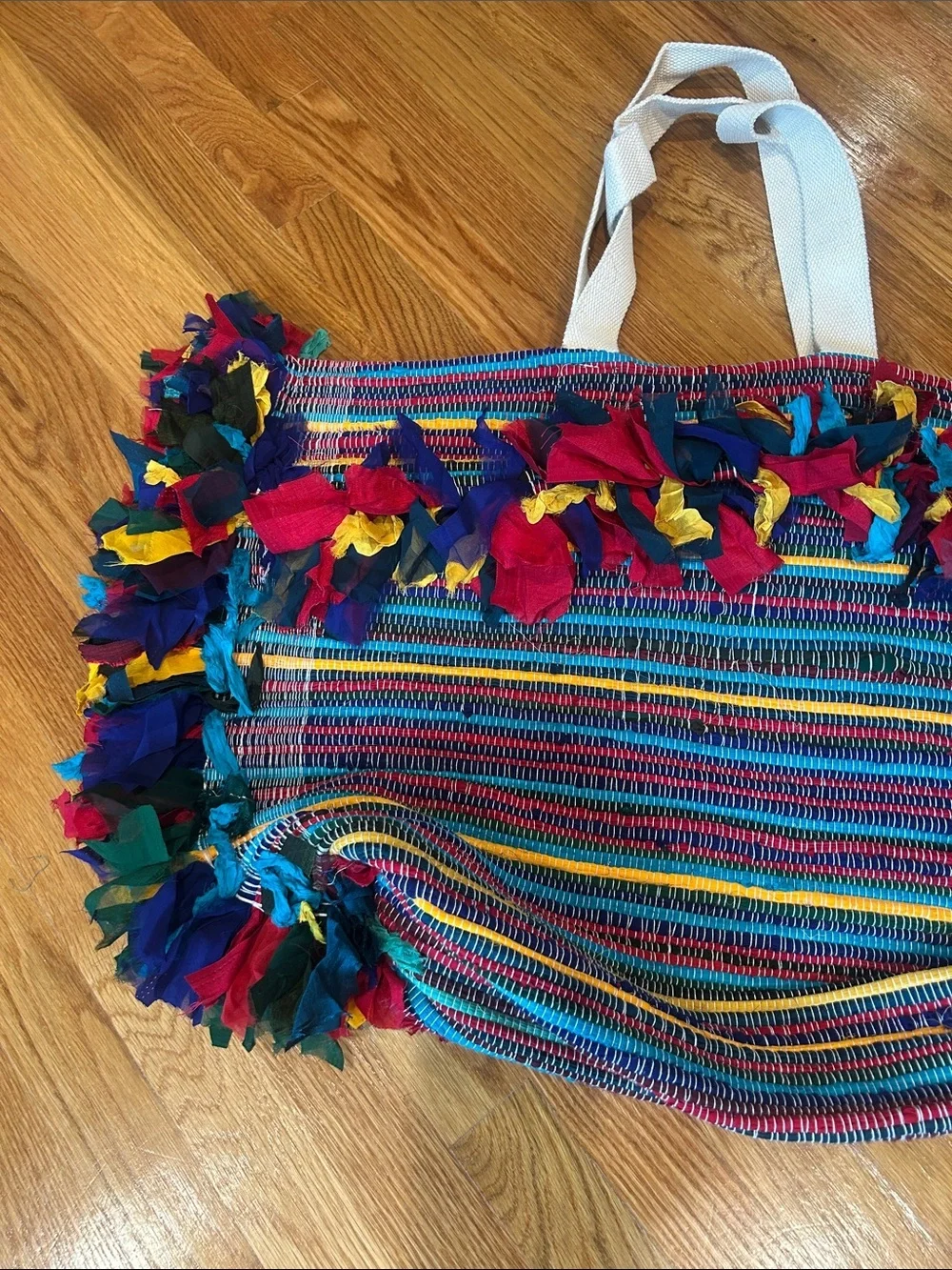 Raj Multicolor Fringe Woven Tote oversized XL carpet bag rotor new w/o tag